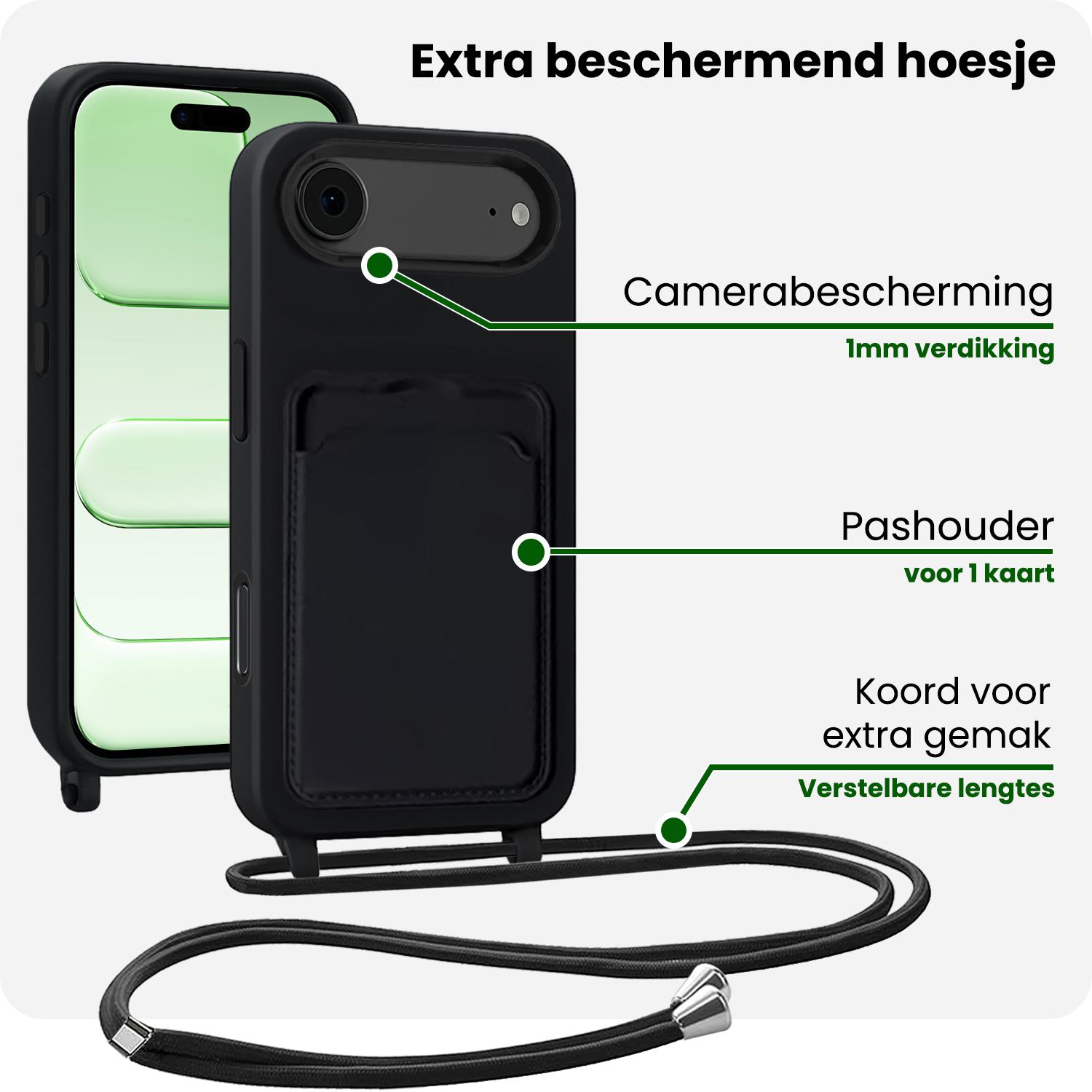 BASEY. BASEY. iPhone Air Hoesje Pashouder met Koord - Zwart - 2 PACK