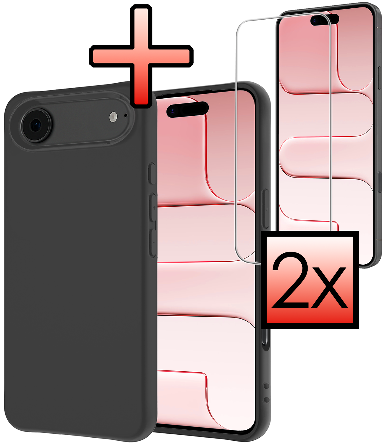 NoXx NoXx iPhone Air Hoesje Siliconen Met 2x Screenprotector Met Dichte Notch - Zwart