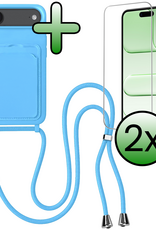 BASEY. BASEY. iPhone Air Hoesje Pashouder met Koord Met 2x Screenprotector - Lichtblauw
