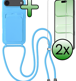 BASEY. BASEY. iPhone Air Hoesje Pashouder met Koord Met 2x Screenprotector - Lichtblauw