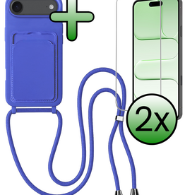 BASEY. BASEY. iPhone Air Hoesje Pashouder met Koord Met 2x Screenprotector - Fel Blauw