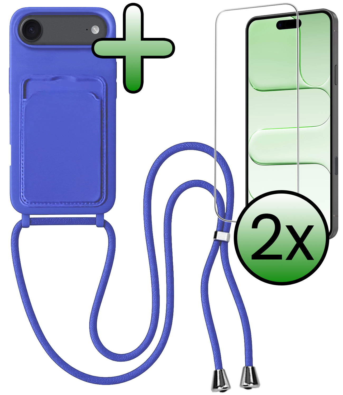 BASEY. BASEY. iPhone Air Hoesje Pashouder met Koord Met 2x Screenprotector - Fel Blauw