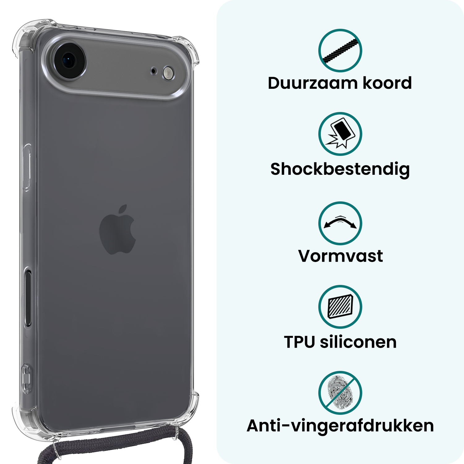 Forterra Forterra iPhone Air Hoesje Transparant Shockproof Met Zwart Koord