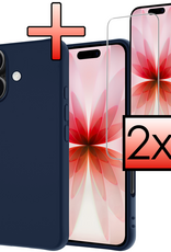 NoXx NoXx iPhone 17 Hoesje Siliconen Met 2x Screenprotector Met Dichte Notch - Donkerblauw