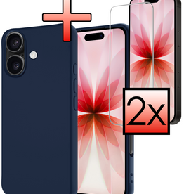 NoXx NoXx iPhone 17 Hoesje Siliconen Met 2x Screenprotector Met Dichte Notch - Donkerblauw