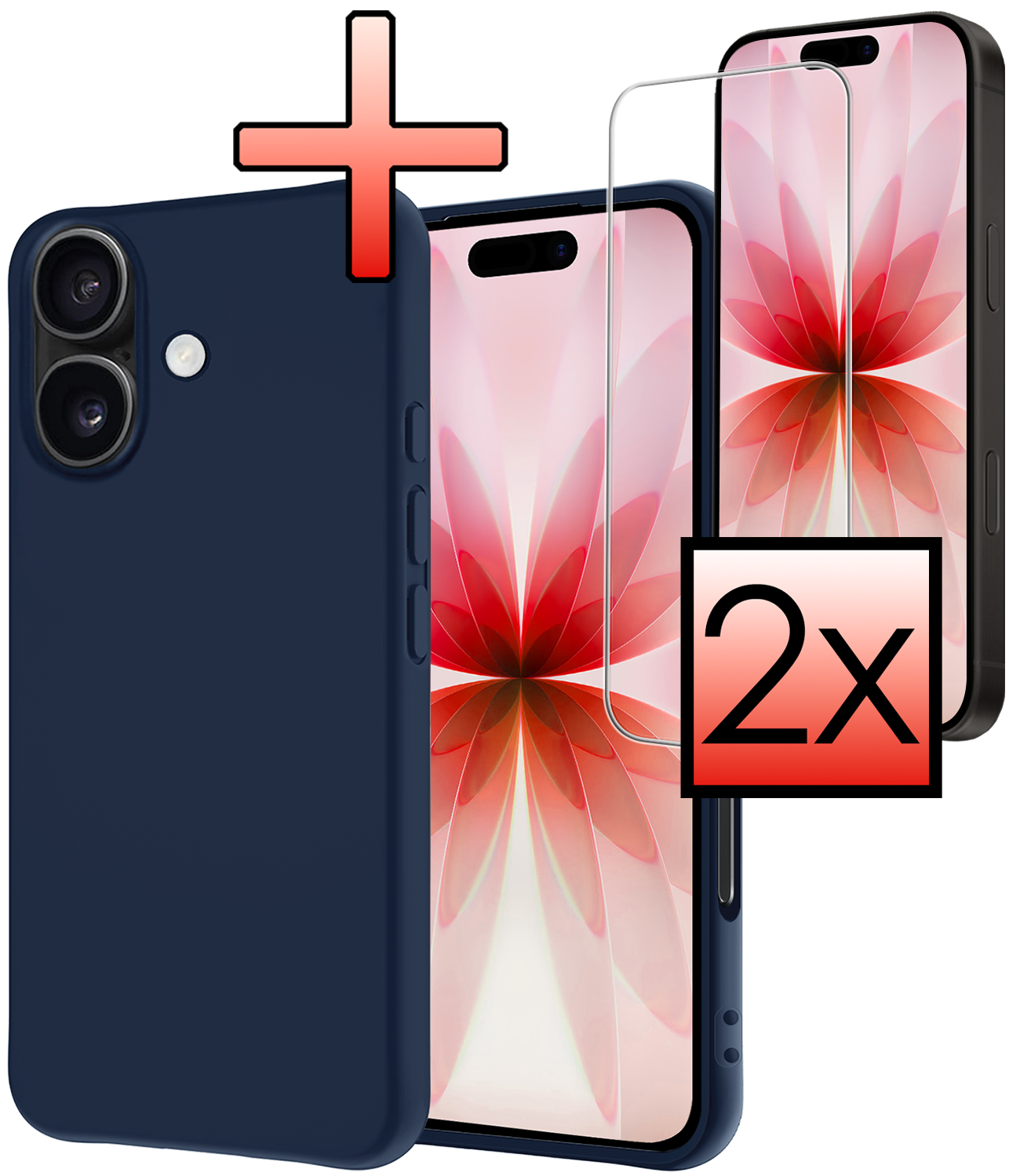 NoXx NoXx iPhone 17 Hoesje Siliconen Met 2x Screenprotector Met Dichte Notch - Donkerblauw