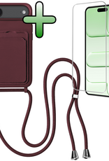 BASEY. BASEY. iPhone Air Hoesje Pashouder met Koord Met Screenprotector - Aubergine