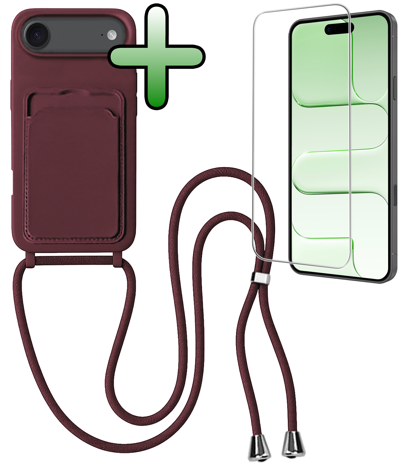 BASEY. BASEY. iPhone Air Hoesje Pashouder met Koord Met Screenprotector - Aubergine