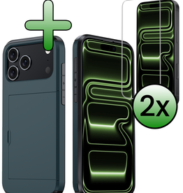 BASEY. BASEY. iPhone 17 Pro Max Hoesje Pashouder Hard Met 2x Screenprotector - Donker Blauw