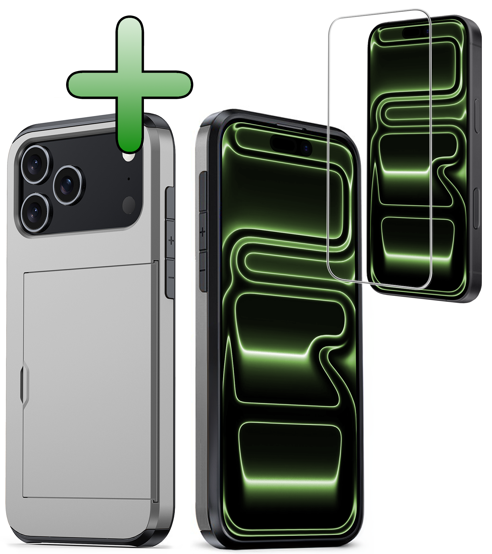 BASEY. BASEY. iPhone 17 Pro Max Hoesje Pashouder Hard Met Screenprotector - Grijs