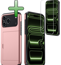 BASEY. BASEY. iPhone 17 Pro Hoesje Pashouder Hard Met Screenprotector - Rosé Goud