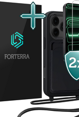 Forterra Forterra iPhone 17 Pro Max Hoesje Pashouder met Koord Met 2x Screenprotector - Zwart