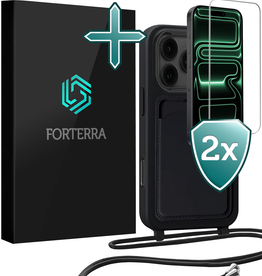 Forterra Forterra iPhone 17 Pro Max Hoesje Pashouder met Koord Met 2x Screenprotector - Zwart