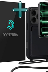 Forterra Forterra iPhone 17 Pro Max Hoesje Pashouder met Koord Met Screenprotector - Zwart