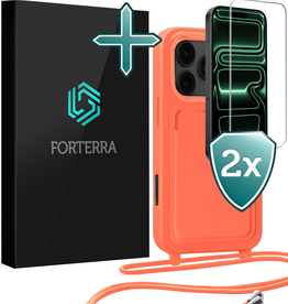 Forterra Forterra iPhone 17 Pro Max Hoesje Pashouder met Koord Met 2x Screenprotector - Papaya