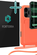 Forterra Forterra iPhone 17 Pro Max Hoesje Pashouder met Koord Met Screenprotector - Papaya