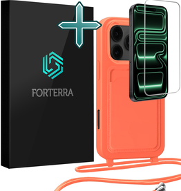 Forterra Forterra iPhone 17 Pro Max Hoesje Pashouder met Koord Met Screenprotector - Papaya