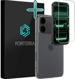 Forterra Forterra iPhone 17 Pro Hoesje Siliconen Met Screenprotector Met Dichte Notch - Transparant
