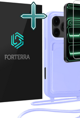 Forterra Forterra iPhone 17 Pro Max Hoesje Pashouder met Koord Met Screenprotector - Lila