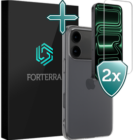 Forterra Forterra iPhone 17 Pro Hoesje Siliconen Met 2x Screenprotector Met Dichte Notch - Transparant