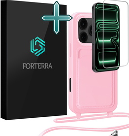 Forterra Forterra iPhone 17 Pro Max Hoesje Pashouder met Koord Met Screenprotector - Lichtroze