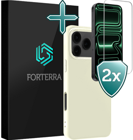 Forterra Forterra iPhone 17 Pro Hoesje Siliconen Met 2x Screenprotector Met Dichte Notch - Wit