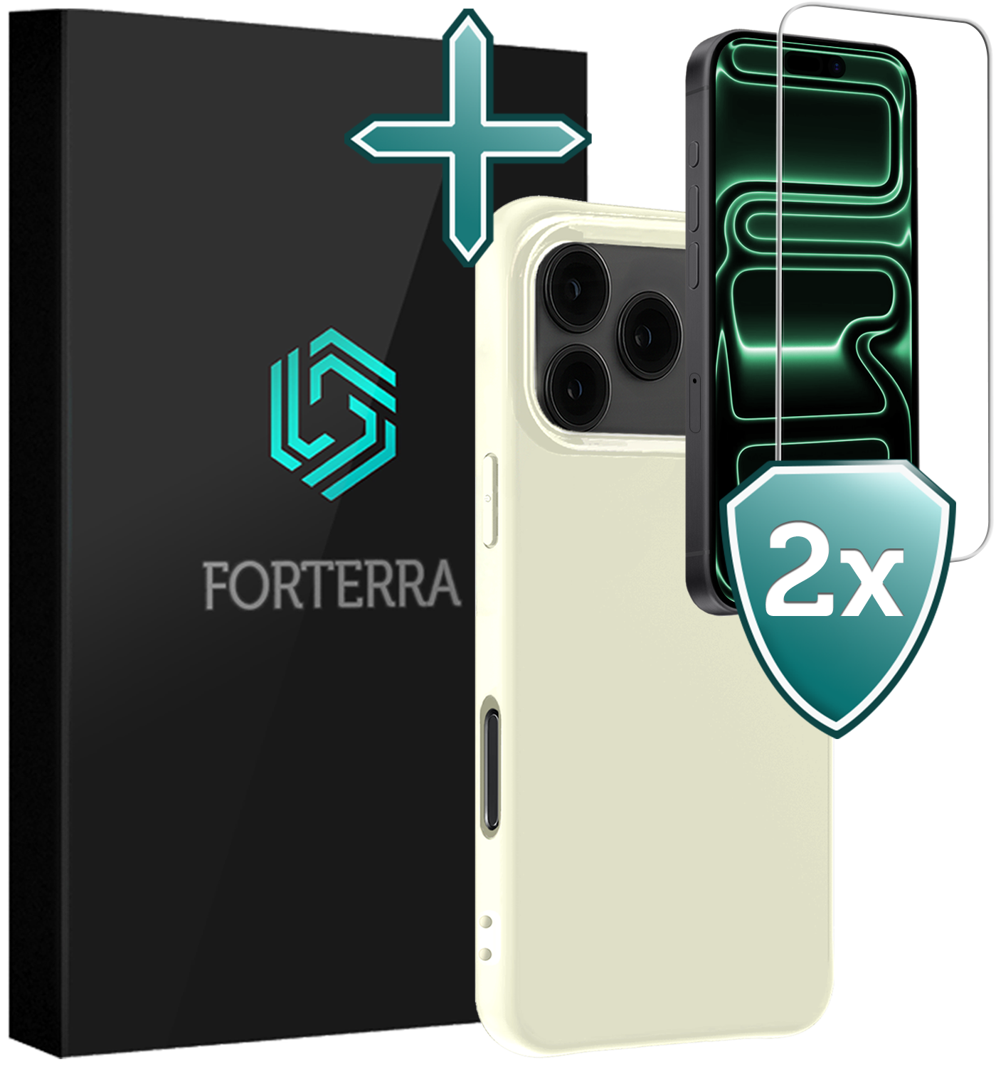 Forterra Forterra iPhone 17 Pro Hoesje Siliconen Met 2x Screenprotector Met Dichte Notch - Wit
