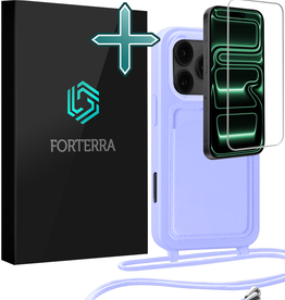 Forterra Forterra iPhone 17 Pro Hoesje Pashouder met Koord Met Screenprotector - Lila