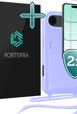 Forterra Forterra iPhone Air Hoesje Pashouder met Koord Met 2x Screenprotector - Lila