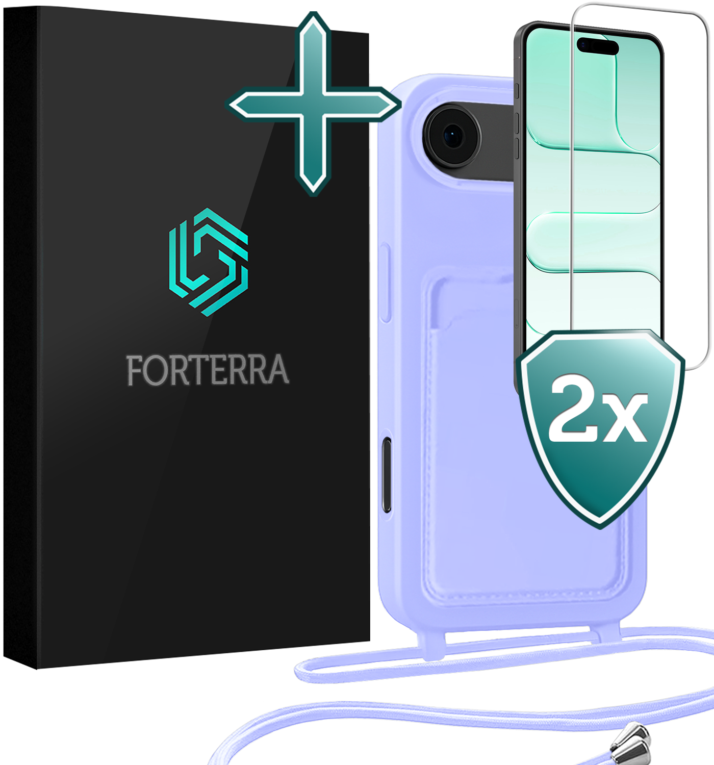 Forterra Forterra iPhone Air Hoesje Pashouder met Koord Met 2x Screenprotector - Lila
