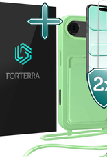Forterra Forterra iPhone Air Hoesje Pashouder met Koord Met 2x Screenprotector - Groen
