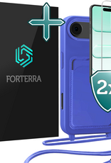 Forterra Forterra iPhone Air Hoesje Pashouder met Koord Met 2x Screenprotector - Fel Blauw