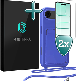 Forterra Forterra iPhone Air Hoesje Pashouder met Koord Met 2x Screenprotector - Fel Blauw