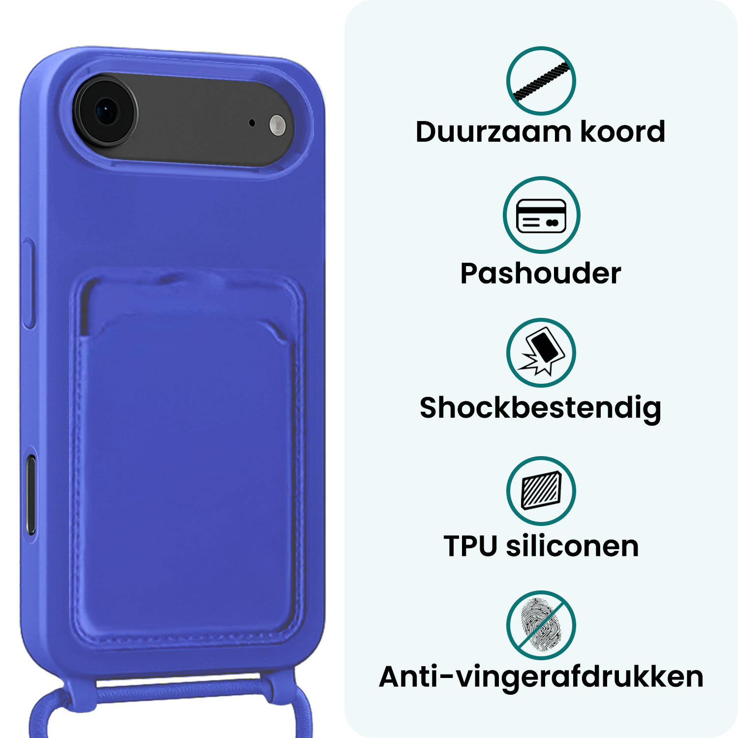 Forterra Forterra iPhone Air Hoesje Pashouder met Koord Met Screenprotector - Fel Blauw