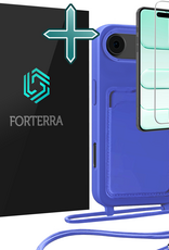 Forterra Forterra iPhone Air Hoesje Pashouder met Koord Met Screenprotector - Fel Blauw