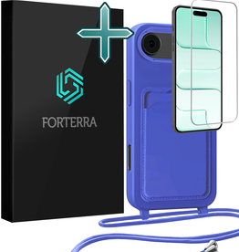 Forterra Forterra iPhone Air Hoesje Pashouder met Koord Met Screenprotector - Fel Blauw