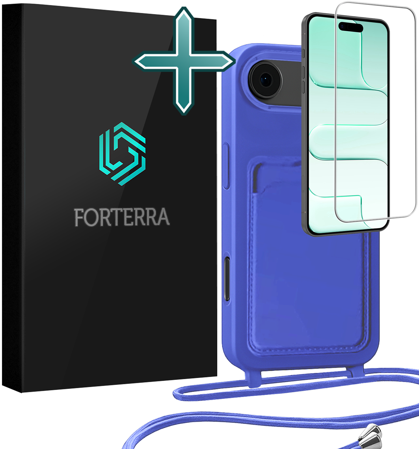 Forterra Forterra iPhone Air Hoesje Pashouder met Koord Met Screenprotector - Fel Blauw