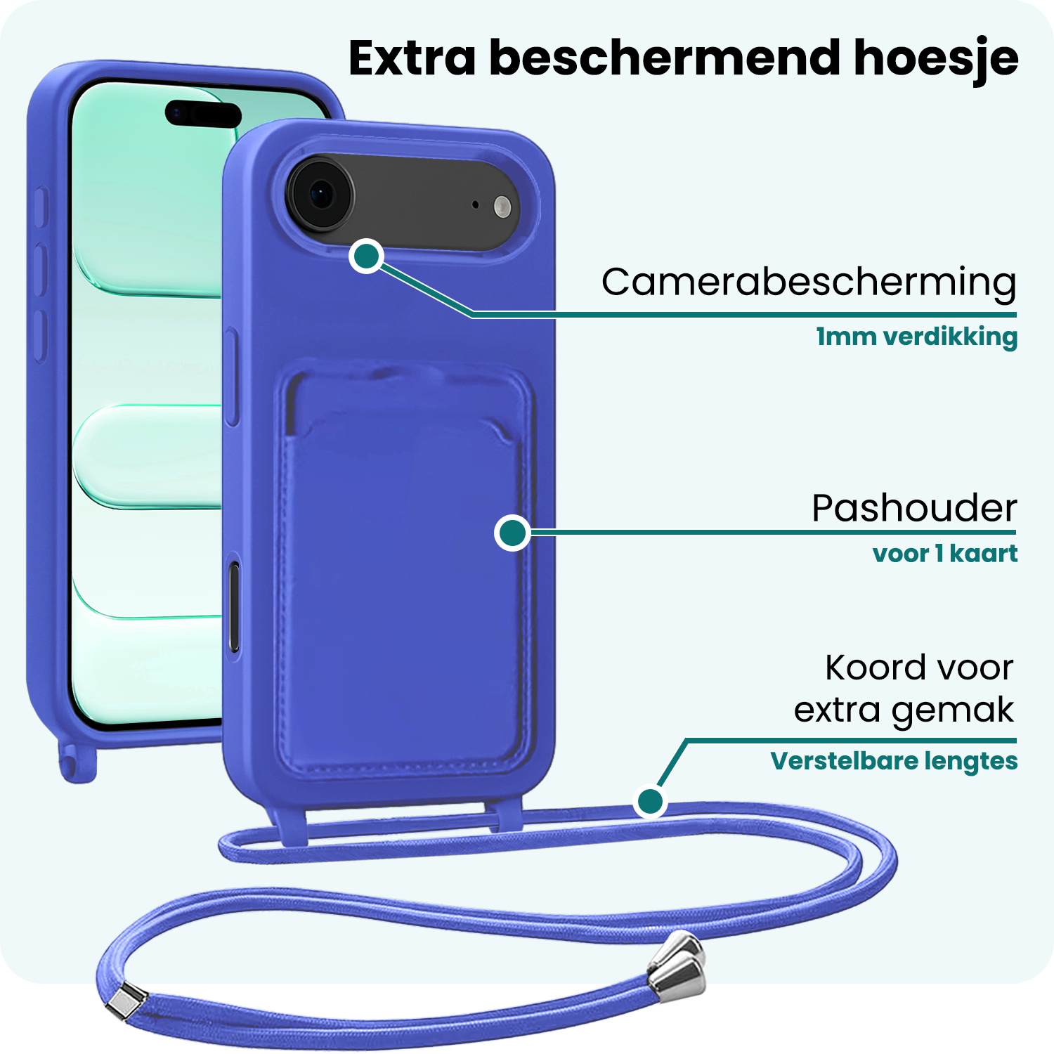 Forterra Forterra iPhone Air Hoesje Pashouder met Koord - Fel Blauw - 2 PACK