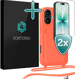 Forterra Forterra iPhone 17 Hoesje Pashouder met Koord Met 2x Screenprotector - Papaya