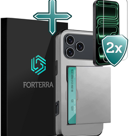 Forterra Forterra iPhone 17 Pro Max Hoesje Pashouder Hard Met 2x Screenprotector - Grijs