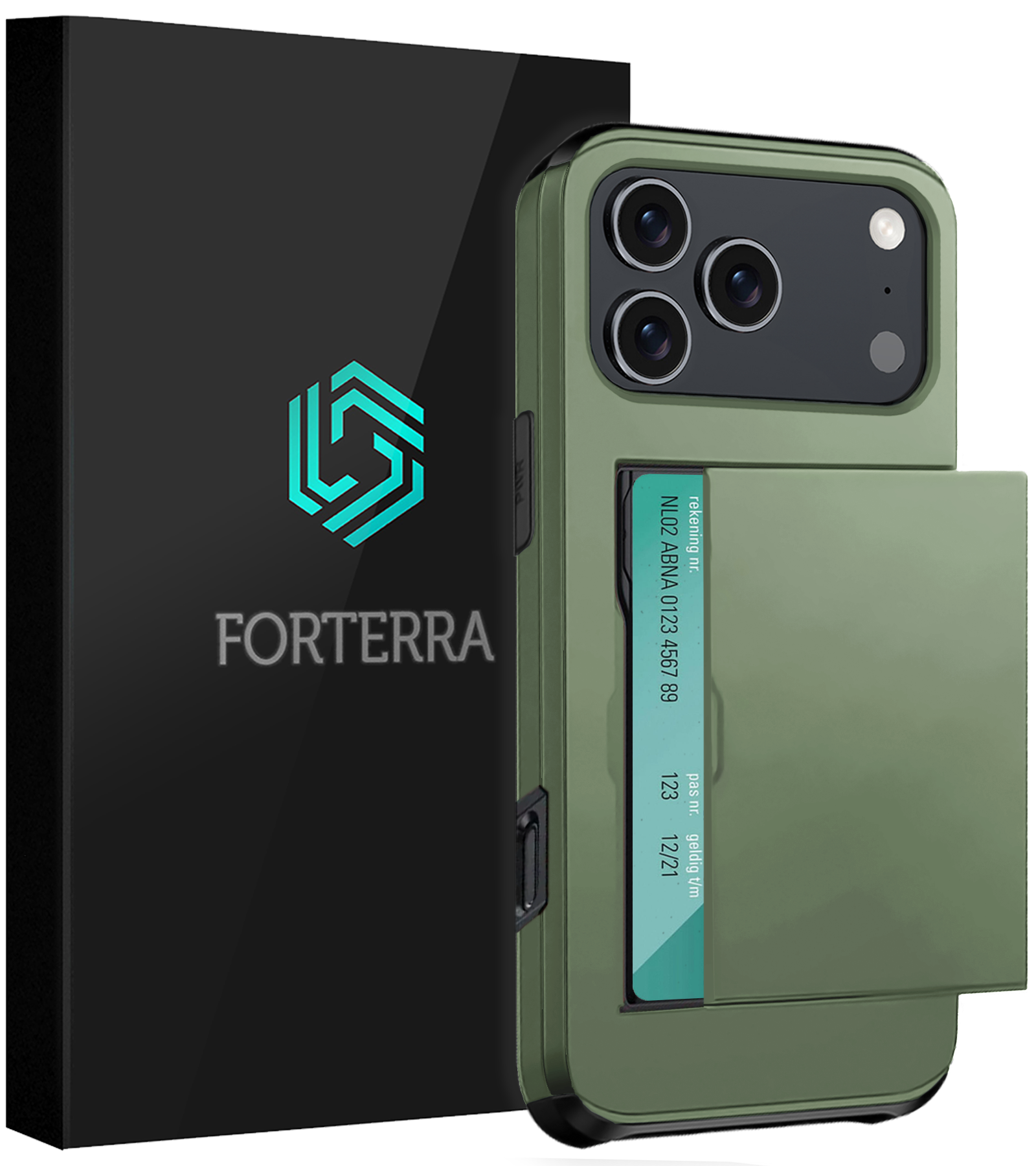 Forterra Forterra iPhone 17 Pro Max Hoesje Pashouder Hard - Donker Groen