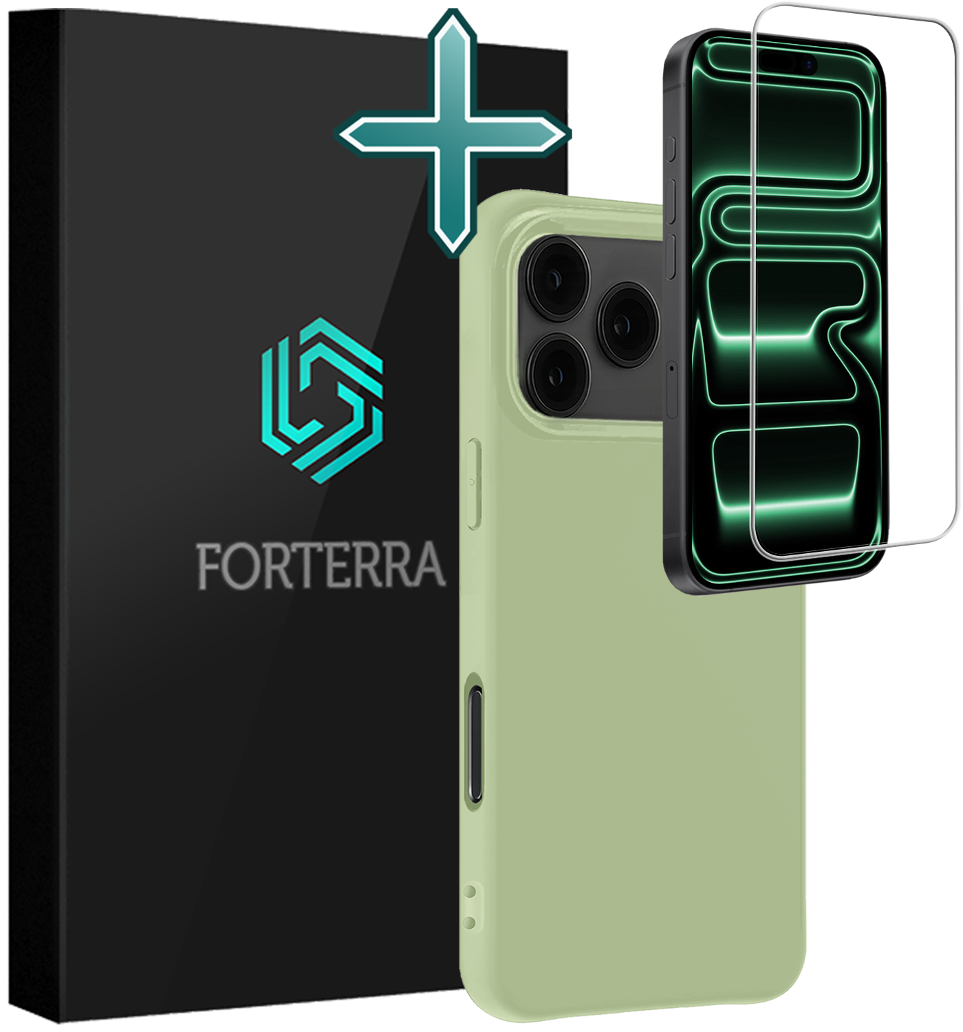 Forterra Forterra iPhone 17 Pro Max Hoesje Siliconen Met Screenprotector Met Dichte Notch - Groen