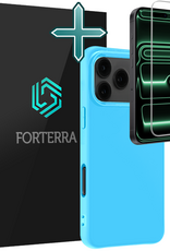 Forterra Forterra iPhone 17 Pro Max Hoesje Siliconen Met Screenprotector Met Dichte Notch - Lichtblauw