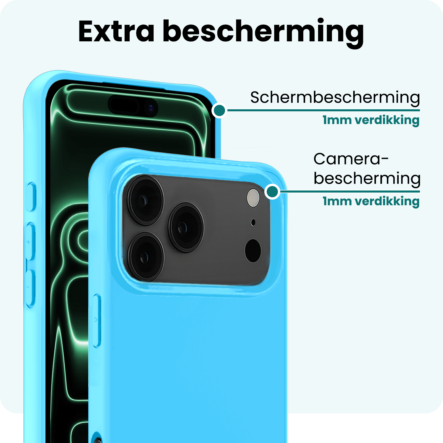 Forterra Forterra iPhone 17 Pro Max Hoesje Siliconen Met Screenprotector Met Dichte Notch - Lichtblauw