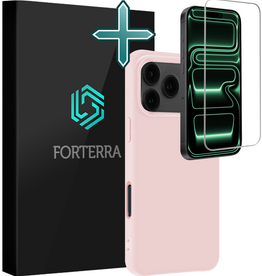 Forterra Forterra iPhone 17 Pro Max Hoesje Siliconen Met Screenprotector Met Dichte Notch - Lichtroze