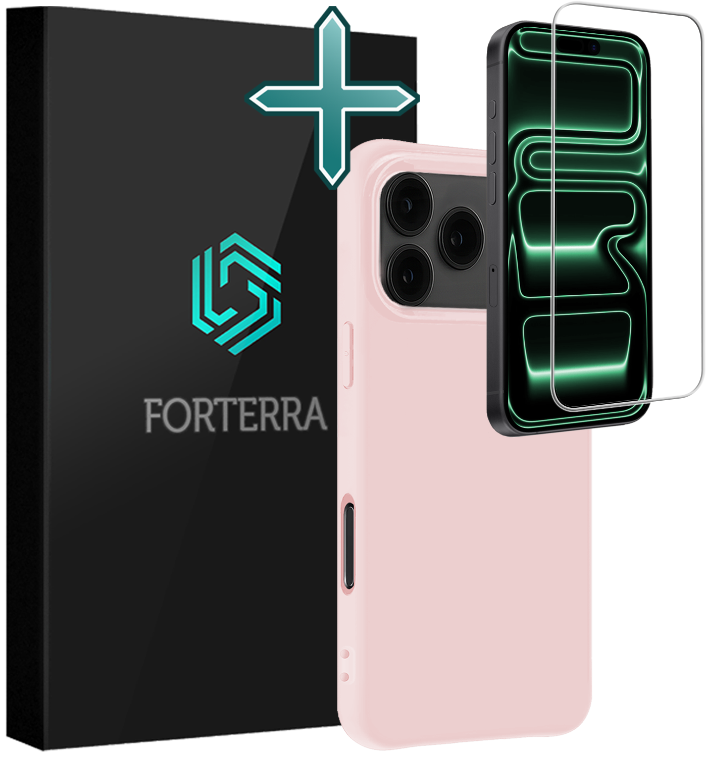 Forterra Forterra iPhone 17 Pro Max Hoesje Siliconen Met Screenprotector Met Dichte Notch - Lichtroze