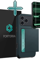 Forterra Forterra iPhone 17 Pro Hoesje Pashouder Hard Met Screenprotector - Donker Blauw