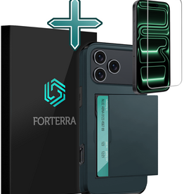 Forterra Forterra iPhone 17 Pro Hoesje Pashouder Hard Met Screenprotector - Donker Blauw