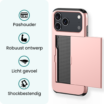 Forterra Forterra iPhone 17 Pro Hoesje Pashouder Hard - Rosé Goud