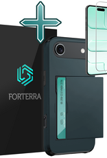 Forterra Forterra iPhone Air Hoesje Pashouder Hard Met Screenprotector - Donker Blauw